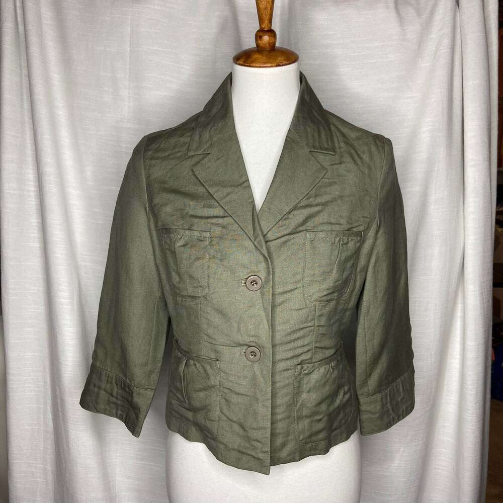 Vintage More Dash Than Cash Olive Green Two Button Cropped Blazer
